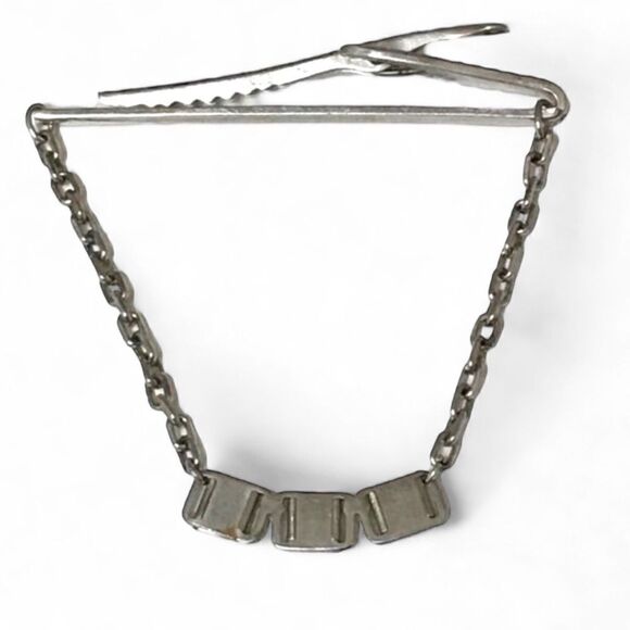 Vintage Hickok Silver Tone Chain Tie Bar Crocodile Clip Initials ACL Repurposed - Picture 4 of 11